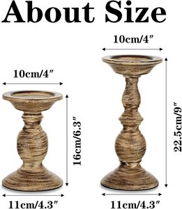 Antique Style Wooden <b>Candle</b> Holder <b>Set</b> | Classic Home Decoration - Product Image 3