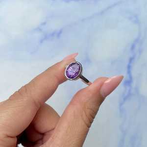 Vente en gros de bijoux en argent sterling 925 en vrac Bijoux fins pour femmes Bague ovale en améthyste naturelle Bague éternité Vermeil - Product Image 3