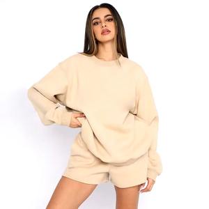 New Arrivals Customized Logo <b>Women</b> Two Pieces sweatshirt and <b>short</b> Set new design <b>women's</b> sweatshirt and <b>short</b> set - Product Image 3