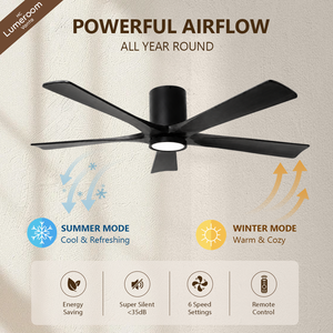 60 Inch Black Ceiling Fan with <b>Light</b>, 5 Solid Wood Blades, Flush Mount, APP & <b>Remote</b> <b>Control</b>, Dimmable LED for Bedroom - Product Image 2