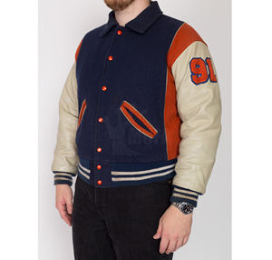 แจ็กเก็ตเบสบอลฤดูหนาวปรับแต่งได้ปรับแต่งได้คอปกตั้งทำด้วยผ้าขนสัตว์ปักด้วยกำมะหยี่สไตล์มหาวิทยาลัยลำลองย้อมสีเรียบ - Product Image 5