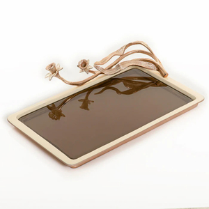 Plateau à café rectangulaire en aluminium doré avec motif texturé Plateau de centre de table décoratif pour mariage Assiette de nourriture pour cadeau d'hôtel à la maison - Product Image 3