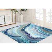 Blauer Marmor Traditioneller Patchwork-Wollteppich Umweltfreundliche Latex-Rückseite Mittellanger Flor
