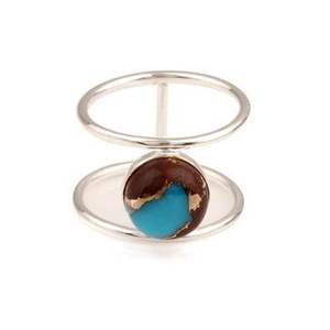 แหวนดีไซเนอร์สำหรับผู้หญิงทำด้วยมือสีเงินสเตอร์ลิง925 10มม. หินลาวาทองแดงเทอร์ควอยส์พลอยสีโรสโกลด์แหวนแต่งงาน - Product Image 4