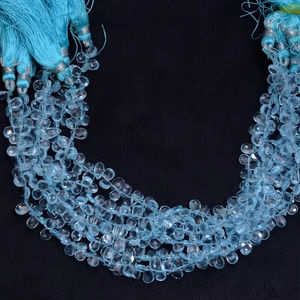 AAA ลูกแพร์สีฟ้าบุษราคัม6x4มม. ลูกแพร์ briolette ลูกแพร์พลอยล้ำค่าลูกปัด briolette แท้สำหรับเครื่องประดับ - Product Image 1