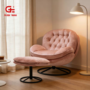 Fauteuil pivotant confortable et moderne en rose capitonné avec repose-pieds pour salle à manger, maison, bureau, hôtel - Product Image 1