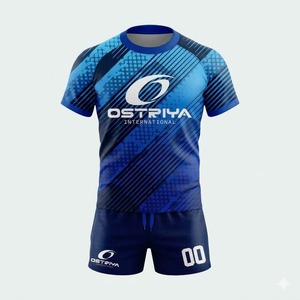 Ostriya International Unisex Sublimated <b>Volleyball</b> Uniform <b>Set</b> Blue Solid Moisture Wicking Athletic Short Sleeve 100%Polyester - Product Image 5