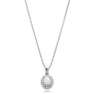 Oval Cut White <b>Opal</b> Stone CZ Design Turkish Handmade 925 Sterling Silver Trendy Wedding Gift Charm <b>Necklace</b> for Women - Product Image 1