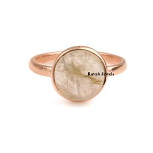 2025 RJR0227 mujeres estilo clásico 925 plata esterlina bisel ajuste piedra preciosa anillo Natural oro rutilo cuarzo chapado en oro rosa - Product Image 5