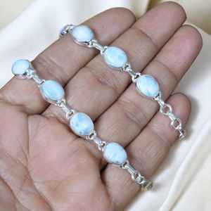 Larimar Bracelet 925 Sterling Silver Ten <b>Stone</b> Oval Gemstone Handmade <b>Jewelry</b> <b>Natural</b> <b>Stone</b> Silver Bracelet Gift - Product Image 3