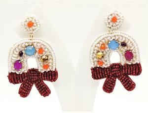 Boucles d'oreilles en tricot plaqué or avec motif géométrique en forme de chapeau de Noël avec diamant, jolies fêtes de mariage en perles de laine. - Product Image 4