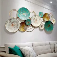 Art mural 3D moderne à fleurs bleues dorées, décoration classique en métal suspendue pour maison, hôtel, salon, chambre à coucher