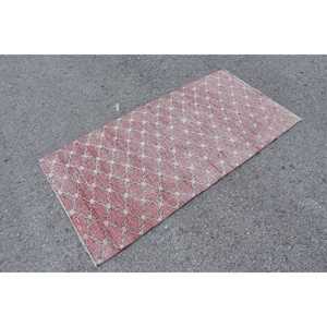 Turkish Rug 2.9x5.8 ft, <b>Red</b> White Check <b>Wool</b> Vintage Rug - Product Image 2