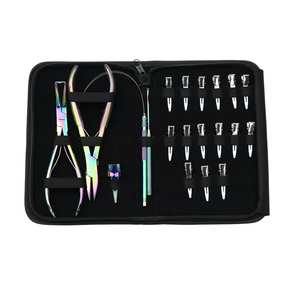 Kit d'outils professionnels pour extensions de cheveux, pince à sertir plate, pince à micro-perles, boucle et crochet de traction, mini-ciseaux, 15 pinces à bec de canard - Product Image 1