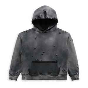 เสื้อฮู้ดดี้ผ้าฝ้ายเฟรนช์เทอร์รี่ 100% สไตล์สตรีทแวร์แบบทำสีซีดจาง ลุคดิสเทรส สำหรับผู้ชาย เหมาะสำหรับฤดูหนาว ล้างสีแบบแอซิดวอช - Product Image 1