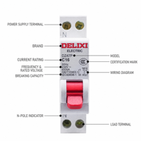 Disjoncteur miniature (MCB) Delixi DE47s 1P en cuivre, capacité de coupure 6kA pour usage domestique et industriel