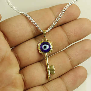 Collar con Colgante de Ojo Turco Azul, Unisex, con Dijes Geométricos de Diamantes y Perlas - Product Image 2