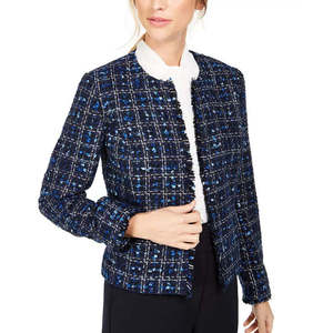 Giacca Reversibile in Tweed Trapuntato Calvin Klein da Donna, Taglia 16, Bomber con Bordi Sfrangiati, Giacca Varsity in Pelle di Pecora per l'Autunno - Product Image 3