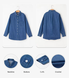 Nuevo diseño Vintage mujeres camisas de mezclilla botón blusa manga larga cuello en V Casual Top ecológico tela de alta calidad ligero - Product Image 4