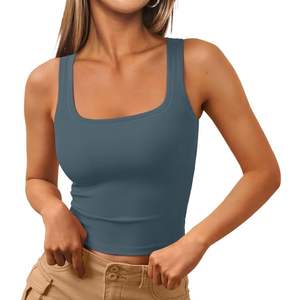 T-shirt sans manches d'entraînement pour filles, top court d'été personnalisé de haute qualité, coupe ajustée, côtelé, avec strass, pour femmes - Product Image 6