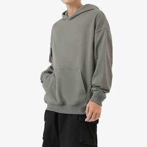 Sweat à capuche en coton brodé personnalisé 400 gsm, sweat à capuche unisexe de créateur, poids lourd, épaule tombante sans ficelle, sweats à capuche oversize pour hommes - Product Image 1