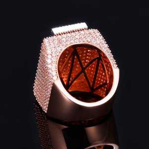 Iced Out 925 Silver Custom Letter VVS Moissanite Diamond Hip Hop Luxury <b>Statement</b> <b>Ring</b> For Men's Party Wear - Product Image 2