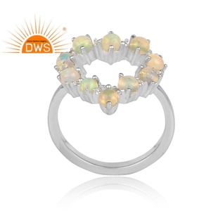 Best Quality Fine Sterling <b>Silver</b> Natural White Topaz & Ethiopian <b>Opal</b> Gemstone Heart Design Stackable <b>Ring</b> Jewelry Manufacturer - Product Image 3
