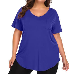 Vente en gros de t-shirts à col en V en coton de qualité supérieure pour femmes t-shirts décontractés à séchage rapide de grande taille avec broderie directe du logo - Product Image 5