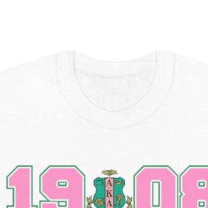 Sudadera con cuello redondo AKA 1908 Year Crest, color rosa claro con letras griegas verdes y blancas, suéter de lana para hermandad - Product Image 6