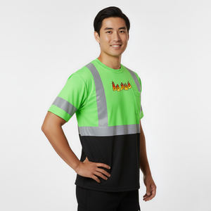 <b>High</b> Quality Custom Long Safety Men's Breathable 100% Polyester Hi <b>Vis</b> Workwear <b>T</b>-<b>Shirt</b> Reflective Tape ANSI Class 2 Waterproof - Product Image 3