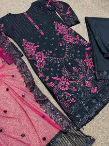 Vente chaude Eid Ramzan Spécial Faux Georgette Avec Broderie Travail Salwar Kameez Pakistanais Droite Kurta avec Pantalon En Gros - Product Image 6