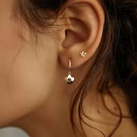 Hypoallergenic 925 murni perak lucu perhiasan bunga 18K berlapis emas Stud Hoop Drop menjuntai anting wanita set