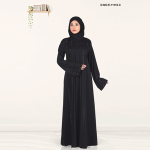 Abaya formelle classique en satin plissé, longueur au sol, écologique, pour femmes, avec broderie simple - Product Image 3