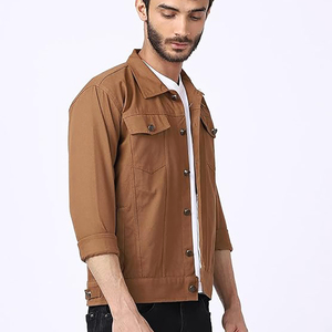 OEM vêtements de rue couleur unie marron conception personnalisée veste en jean vente chaude hommes décontracté élégant coton denim veste en jean - Product Image 2