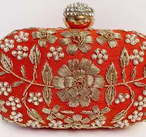 Red Zardozi Handwork <b>Clutch</b> Embroidered <b>Clutch</b> for <b>Wedding</b> - Product Image 2