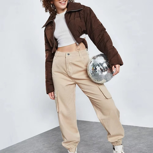 New Style Winter 2025 Cut <b>Out</b> Waist Crop Puffer Women Denim Jacket Long Sleeves Perfect Comfort Jacket Turn Down Collar Comfy - Product Image 3