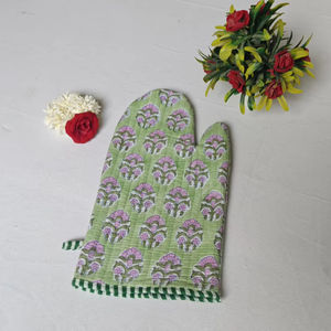 Light <b>Green</b> Reversible Hand Block Printed Cotton Quilted Oven Mitts with Piping Edge Home <b>Table</b> <b>Mats</b> Home Furnishing Product - Product Image 6