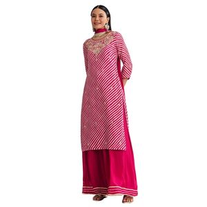 Rosa Leheriya Zardosi lavoro Kurta Palazzo tuta all'ingrosso donna abbigliamento etnico OEM fabbrica fornitore di abbigliamento alla rinfusa abbigliamento personalizzato - Product Image 3