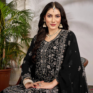 Ensemble royal de luxe pour femmes pantalon et haut épais Dupatta Sikwans embellissements de travail vêtements indiens pakistanais pour un appel royal - Product Image 1