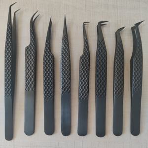 Pinzas de extensión de pestañas con agarre de diamante blanco rosa de acero inoxidable con ángulo de 90 grados - Product Image 2