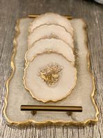 Alliance Craft Artistic Set de plateaux en résine avec sous-verre Taille personnalisée Plateau de service à domicile avec poignées Service de nourriture en acrylique