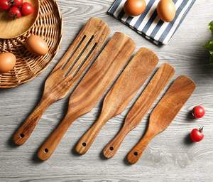 Wooden Cooking Utensils, 5 Pcs Natural Teak Kitchen Utensil Set Heat Resistant <b>Non</b> <b>Stick</b> Wood <b>Cookware</b> with Hanging - Product Image 4