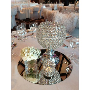 Bougeoir en cristal perlé argenté piédestal Base en métal centres de table pour les décorations d'événements de table de mariage - Product Image 4