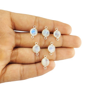 Conector de bisel de piedras preciosas, piedra lunar de arcoíris, Gema chapada en plata, bisel de Plata de Ley 925 - Product Image 2