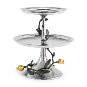 Rustic aluminum 3 <b>tier</b> <b>cake</b> <b>stand</b> with silver finish and handcrafted look designed for natural themed parties or cozy interiors - Product Image 5