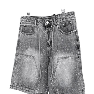 Knee Length Summer Custom Vintage Distressed Blank <b>Cargo</b> Loose Baggy Mens Denim Jeans Shorts Acid Washed Faded Half Pants - Product Image 1