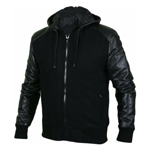 Sweat-shirt pour homme en coton 100% respirant avec manches en cuir et fermeture éclair personnalisée, vêtement d'hiver personnalisable - Product Image 1