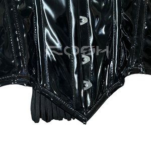 Corsé Gótico Negro de Vinilo Asimétrico, Top Bustier, Ropa de Club, Proveedor de Corsés - Product Image 5