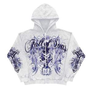 Estilo moderno Recién llegado Cremallera térmica Diseño personalizado 100% Algodón Color blanco Sudadera con capucha de lana con serigrafía - Product Image 3