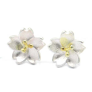 Orecchini a Perno Floreali in Argento Sterling e Oro 14K con Placcatura in Oro Rosa alla Moda, con Perle e Diamanti per Fidanzamento - Product Image 1